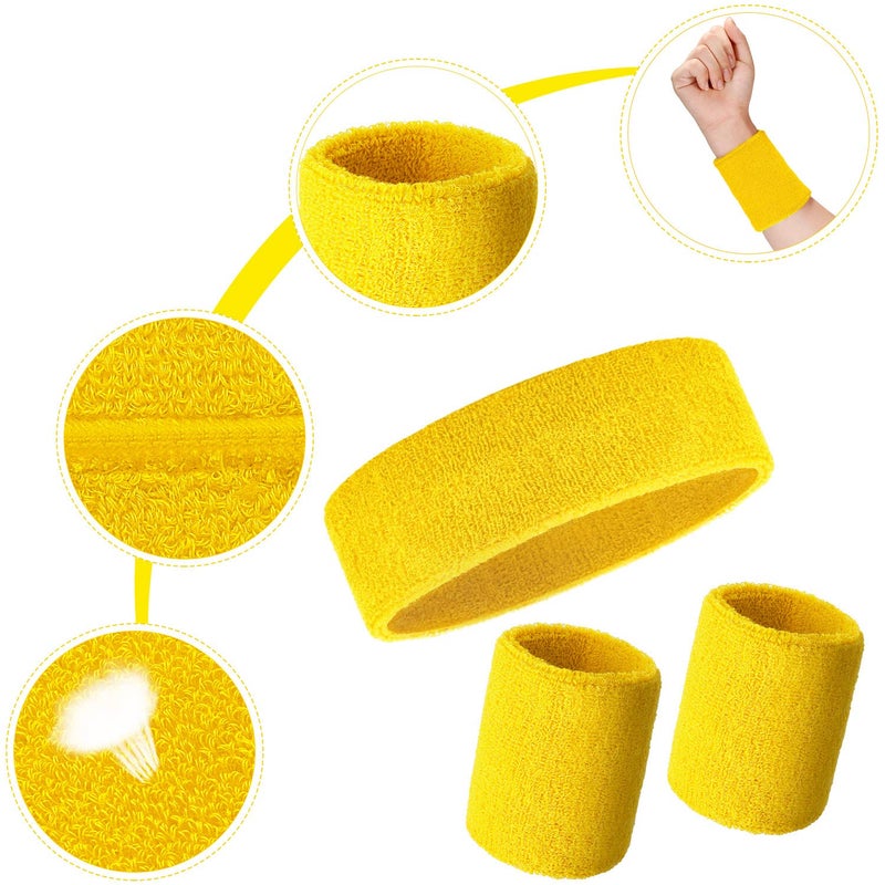 Bememo 6 Pcs Neon Sports Sweatbands Set Paris Sports Competitions Sweatbands 2 Headband 4 Wristbands Breathable Terry Cloth Athletic Bands for Basketball Tennis Costumes Cosplay(Neon Yellow) - Image 5